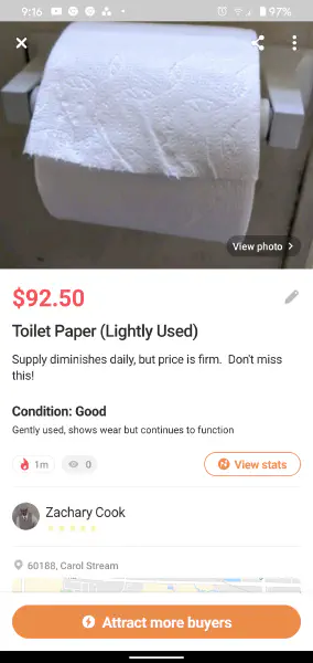 A post for slightly used toilet paper that I took down after getting death threats.