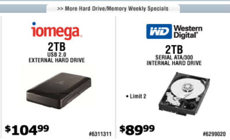 Sales ad for hard drives